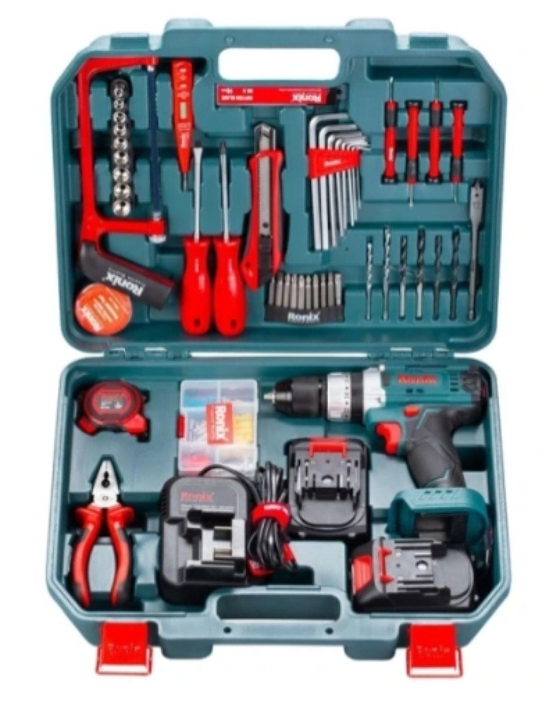 کیت دریل شارژی ۵۳ پارچه ۲۰ ولت دو باتری رونیکس کد RS 8620